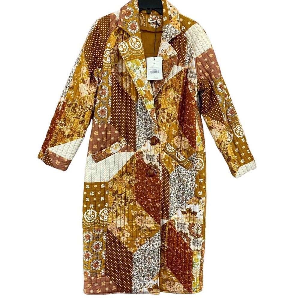 NWT Spell Patchwork Long Coat - Brown and White - Picture 4 of 10